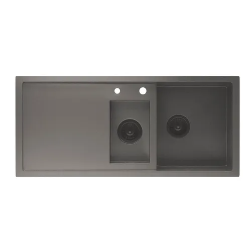 Klarstein Fregadero de cocina TitanSteel con escurridor |  100 x 45 cm | inoxidable | 2 vasos | resistente al calor
