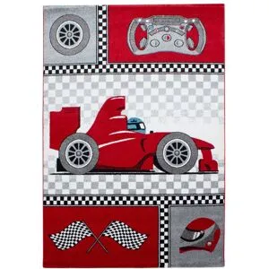 Kids Børne Tæppeløber Racerbil - Rød - 80x150 (Løber)