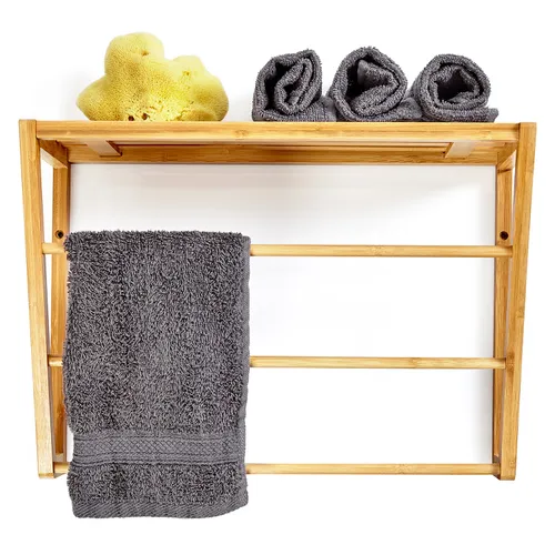 Blumfeldt Estantería de pared para bano 3 toalleros Estante superior 42x30x20 cm Bambú