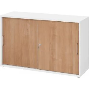 hjh OFFICE PRO BETA 1752S - Blanc/Noyer Armoire à portes coulissantes