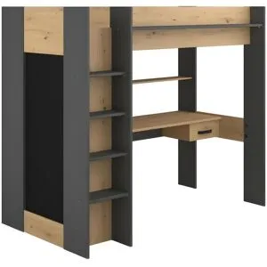 Vente-unique Hochbett mit Schreibtisch + Kleiderschrank - 90 x 200 cm - Naturfarben & Anthrazit - AUCKLAND