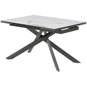 Vente-unique Esstisch für 4 bis 8 Personen ausziehbar - Keramik, Sicherheitsglas & Metall - Marmor-Optik Weiß & Anthrazit - COREMA von Maison Céphy