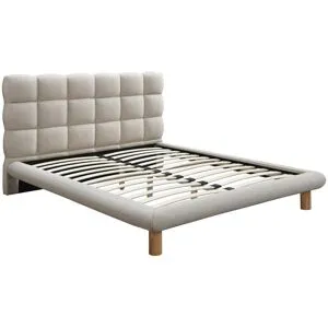 Vente-unique Bett mit gestepptem Kopfteil - 140 x 190 cm - Stoff - Beige - FUDALI