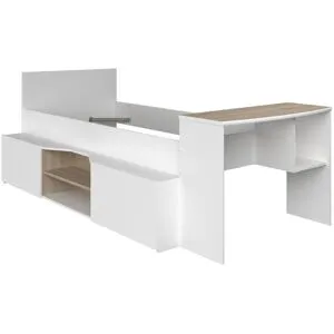 Vente-unique Kombibett mit Schreibtisch & Stauraum - 90 x 190/200 cm - Weiß & Holzfarben - JOCHIANE