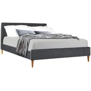 Vente-unique Bett mit Kopfteil - 140 x 190 cm - Samt - Grau - DANIELLE