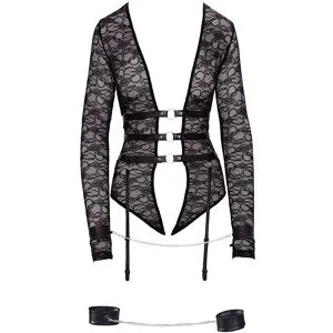 Cottelli BONDAGE Strapsbody aus Spitze mit Fuß- und Handfesseln L