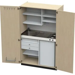 kaiserkraft Cozinha-armário com portas de batentes, 2 queimadores, bacia à esquerda, bétula, 1956 x 1200 x 650 mm