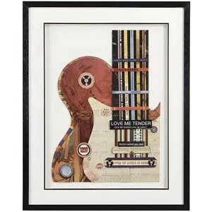 Vente-unique Quadro multicolor colagem guitarra efeito 3D com moldura preta de 50 x 70 cm - HERO