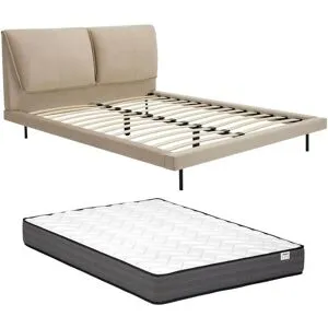 Vente-unique Bett 140 x 190 cm + Matratze - Samt - Taupe - IBEDIA