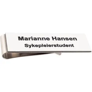 Navnskilt med klemmefeste - Hvit/Svart