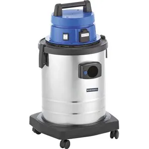 eurokraft pro Aspirador a molhado/seco para a oficina, recipiente em aço inoxidável de 33 l, 1200 W, com tomada elétrica