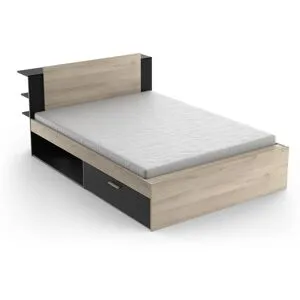 Vente-unique Kombi-Bett mit Stauraum - 140 x 190/200 cm - Holzfarben & Schwarz - ERALIA