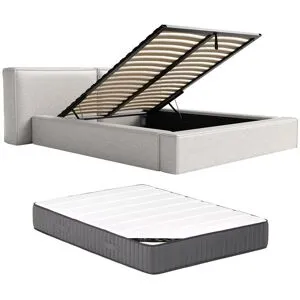 Bett mit Bettkasten + Matratze - 140 x 190 cm - Stoff - Hellgrau - TIMANO von Pascal Morabito