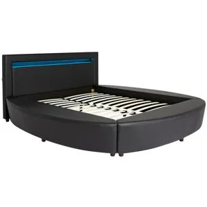 Vente-unique Bett 180 x 200 cm - Mit LED-Beleuchtung - Kunstleder - Schwarz ABULIS III