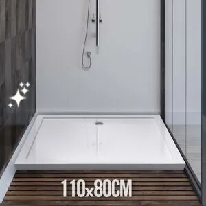 FF Europe Aquamarine® Brusekar, 110 X 80 Cm, Rektangulær, Akryl, 4 Cm Super Flad, Stabil, Hvid