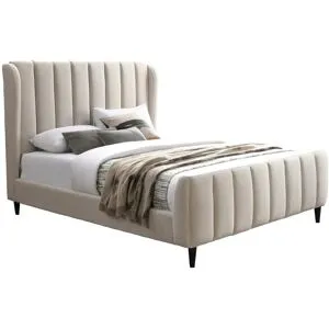 Vente-unique Bett - 140 x 190 cm - Stoff mit vertikalen Ziernähten - Beige - CASAGOTI
