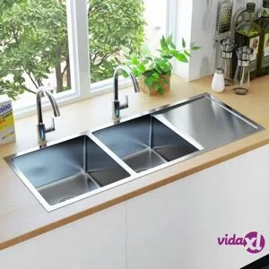 vidaXL Käsintehty keittiön tiskiallas ruostumaton teräs