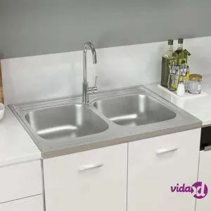 vidaXL Tiskiallas tupla-altailla hopea 800x600x155 mm ruostum. teräs