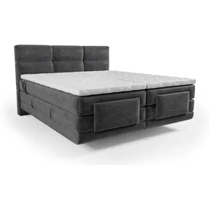 Vente-unique Boxspringbett mit gestepptem Kopfteil + elektrischem Untergestell mit Relaxfunktion + Matratze + Topper - 2 x 90 x 200 cm - Stoff - Anthrazit - LODI von PALACIO
