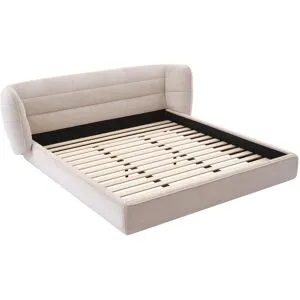 Vente-unique Bett 180 x 200 cm mit geschwungenem Kopfteil - Bouclé-Stoff - Beige - LARUMO von Maison Céphy