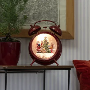 Konstsmide Vannfylt vekkerklokke med nisse, barn og juletre - Rød