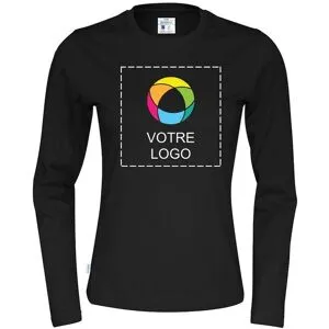 VistaPrint T-shirt à manches longues CottoVer® pour femme avec impression à l'encre sur le devant et au dos
