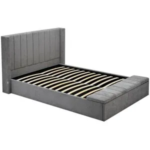 Vente-unique Bett mit Bettkasten & Bank - 160 x 200 cm - Stoff - Grau - DOUINO