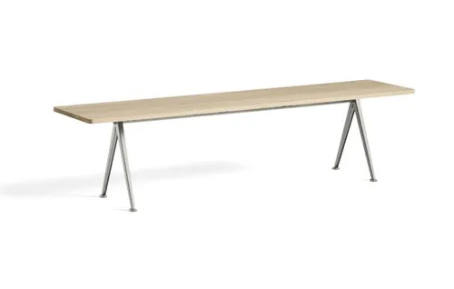 HAY Pyramid 12 Bench L: 190 cm - Beige Steel Base/Matt Lacquered Oak