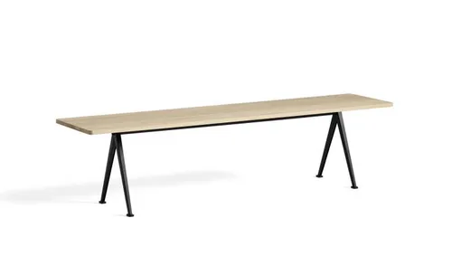 HAY Pyramid Bench 12 L: 190 cm - Black Steel Base/Matt Lacquered Oak