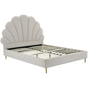 Vente-unique Bett mit Kopfteil in Muschelform - 140 x 190 cm - Stoff - Beige - LIVAYA