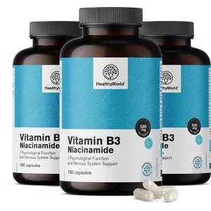 HealthyWorld® 3x Vitamin B3 500 mg – Niacinamid, zusammen 540 Kapseln