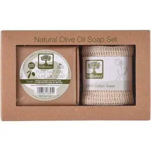 BIOselect Set Handmade Olive Oil Såpe+Eksfolierende 100% bomull - 1 Pakke