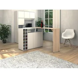 Vente-unique Móvel de bar giratório com espaços de arrumação branco e cor natural - VINALO