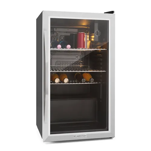 Klarstein Beersafe XXL Kühlschrank 80 Liter 3 Böden Panoramaglastür Edelstahl
