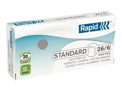 Rapid Standard - Klamrar - 26/6 - 6 mm - galvaniserat stål - paket med 5000 - för Classic K2, K45; Economy E15, E26; Fashion F18; Fashion StandUP Ult
