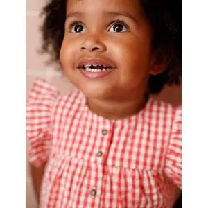 VERTBAUDET Blouse en seersucker vichy bébé manches courtes à volant carreaux rouge