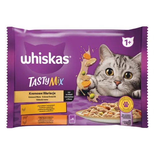 Whiskas Tasty Mix Creamy Creations výběr krmiva pro kočky v kapsičkách - kuřecí, zelenina a jehněčí, krůtí 4 x 85 g
