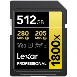 Lexar 512GB Pro 1800X SDXC UHS-II U3 (V60) R280/W210