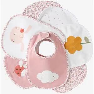 Lot de 7 bavoirs naissance en coton bio* vertbaudet rose pâle
