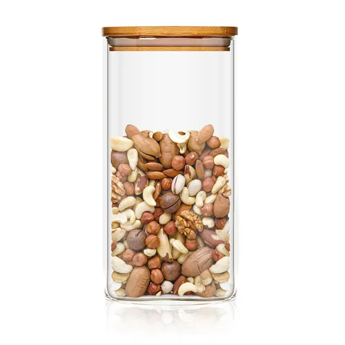 Klarstein Eckiges Glas mit Bambusdeckel luftdicht Silikonring 6x25x6 cm 500 ml