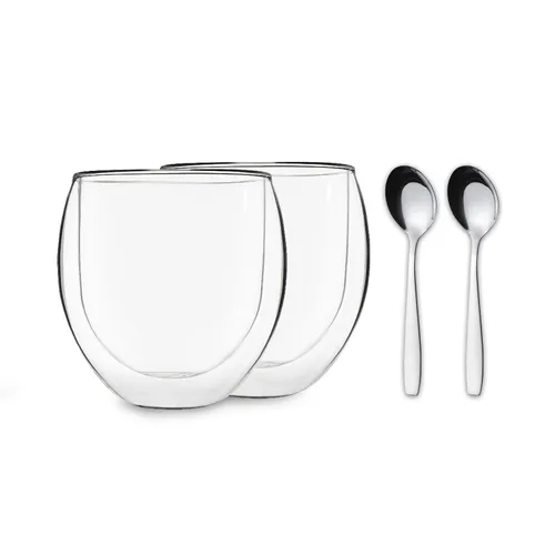 Feelino DUOS Jumbo doppelwandiges Glas 310 ml Thermofunktion Edelstahl-Löffel