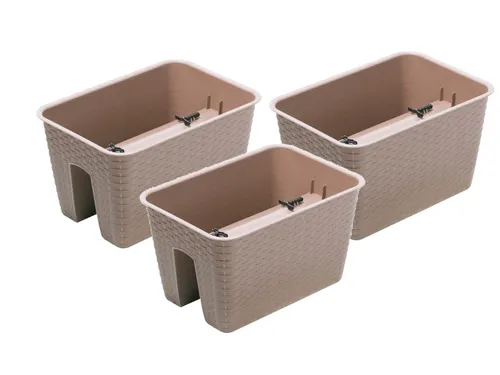 Prosperplast Sada květináčů na zábradlí, 3dílná (obdélníková, kávová, 396 x 272 x 225 mm)