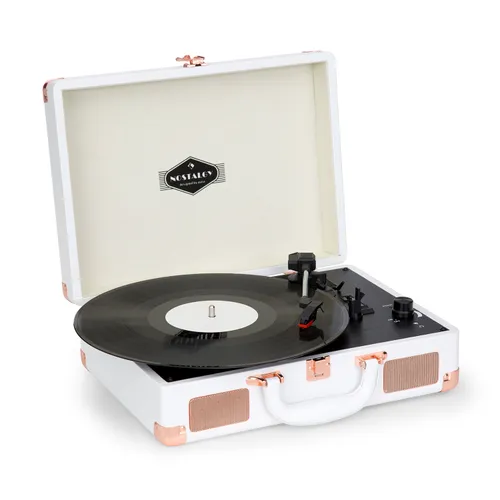 Nostalgy by auna Peggy Sue Tocadiscos retro LP USB AUX blanco/aspecto de oro rosado