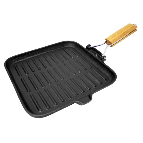 Klarstein Sartén de parrilla y para asar bistecs cuadrada Retinta de hierro fundido, prequemada, con mango de madera