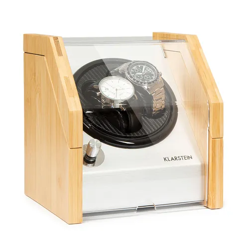 Klarstein Garonne 2 watch winder, 1 plato giratorio, 2 relojes, 3 velocidades, 4 modos, bambú