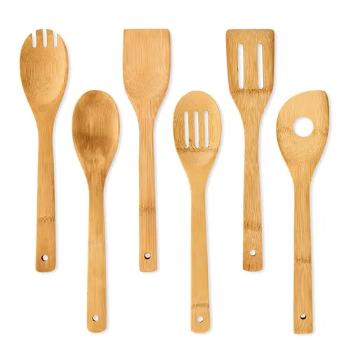 Klarstein Juego de utensilios de cocina Cuchara de palo y espátula Juego de 6 unidades Sostenible Bambú