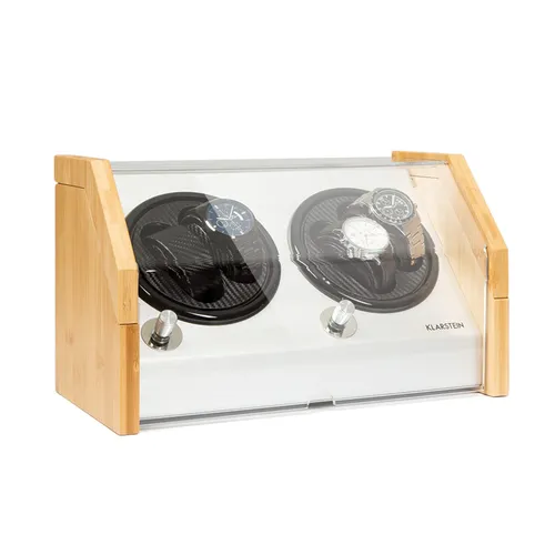Klarstein Garonne 2 watch winder, 2 plato giratorio, 4 relojes, 3 velocidades, 4 modos, bambú