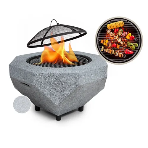 blumfeldt Recipiente de fuego Diamond con parrilla MGO y recipiente de acero incl. protección contra chispas