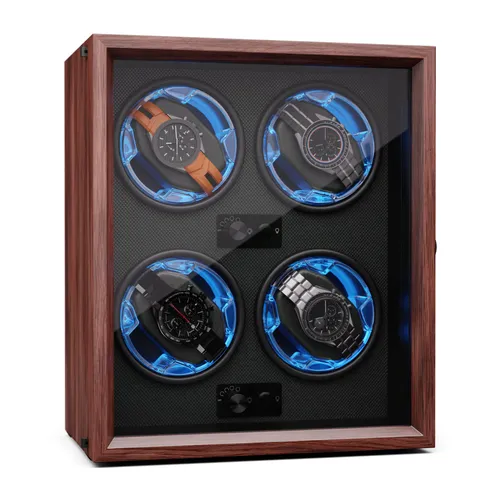 Klarstein Brienz 4 cuerda de reloj, 4 relojes, 4 modos, aspecto de madera, iluminación interior azul