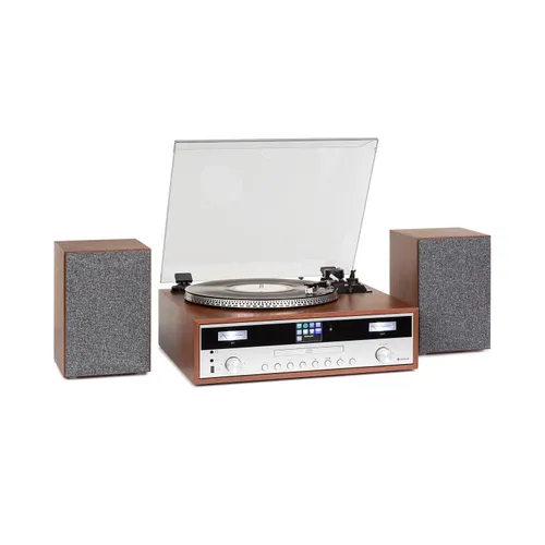 Auna Birmingham Sistema estéreo HiFi DAB+/FM BT-Función Vinilo CD USB AUX-In madera